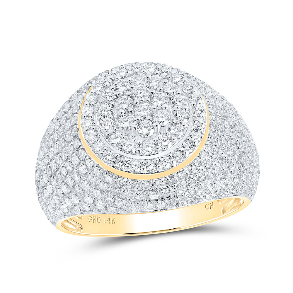 14K Yellow Gold Mens Round Diamond Circle Cluster Ring 2 Cttw, Mens Size: 7-13