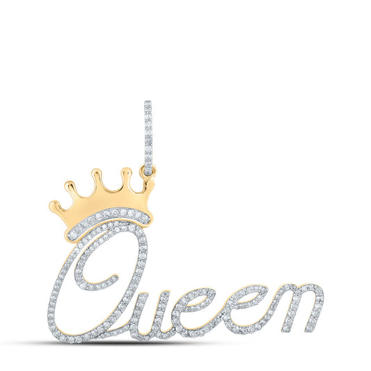 14K Yellow Gold Womens Round Diamond Queen Crown Crown Pendant 3/4 Cttw, Length: 1.47 In, Width: 1.63 In
