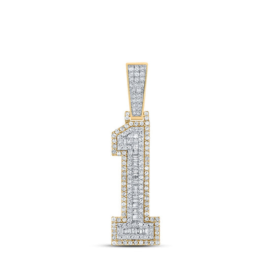 14K Two-tone Gold Mens Round Diamond Number Charm Pendant