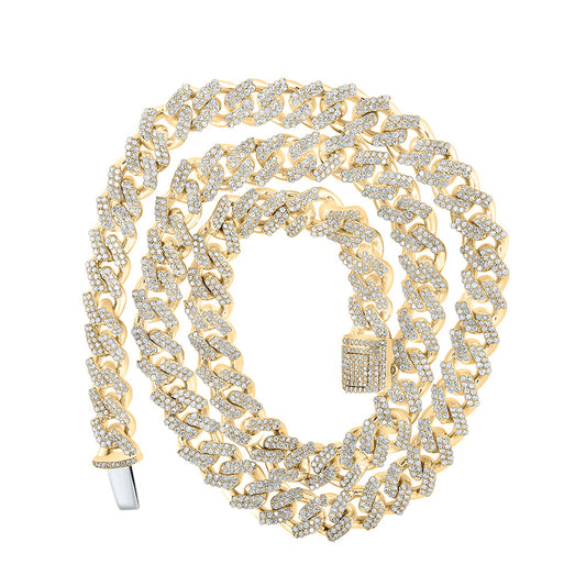 14K Yellow Gold Mens Round Diamond 18-inch Cuban Link Chain Necklace 8 Cttw, Length: 17.99 In, Width: 0.31 In