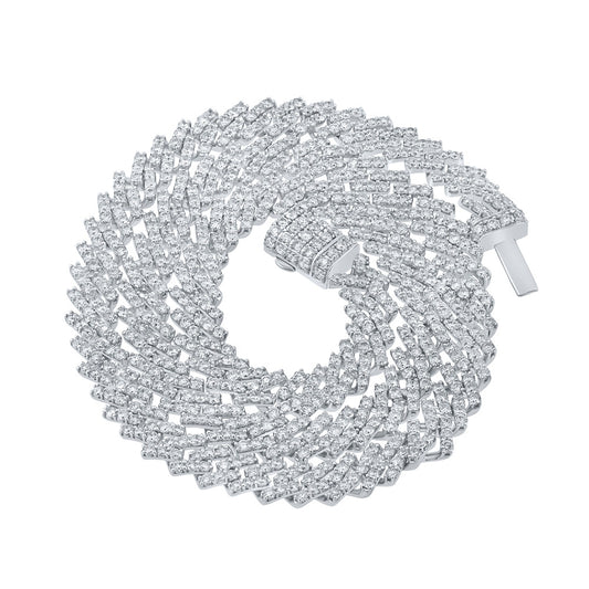 14K White Gold Mens Round Diamond 22-inch Cuban Link Chain Necklace 17-3/4 Cttw, Length: 20 In, Width: 0.33 In