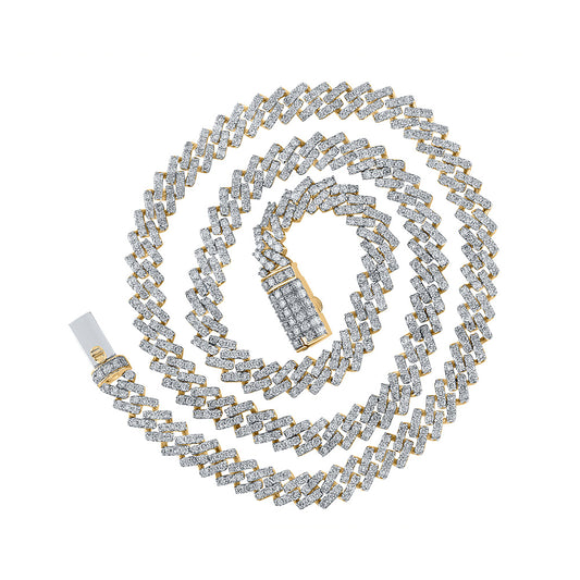 14K Yellow Gold Mens Round Diamond 22-inch Cuban Link Chain Necklace 19-1/2 Cttw, Length: 22.01 In, Width: 0.33 In