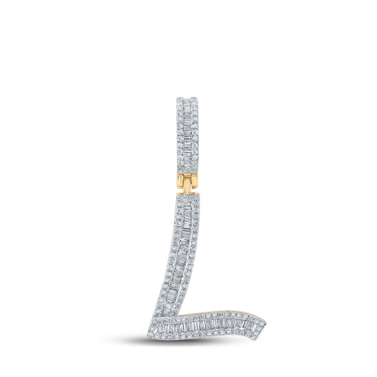 14K Yellow Gold Mens Baguette Diamond L Initial Letter Charm Pendant 5/8 Cttw, Length: 1.44 In, Width: 0.71 In