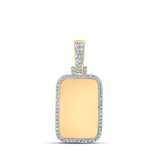 14K Yellow Gold Mens Round Diamond Dog Tag Memory Charm Pendant 1/3 Cttw