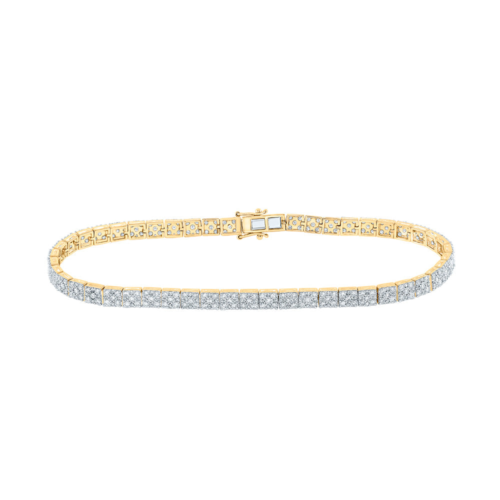 14K Yellow Gold Mens Round Diamond Single Row Link Bracelet 4-1/3 Cttw