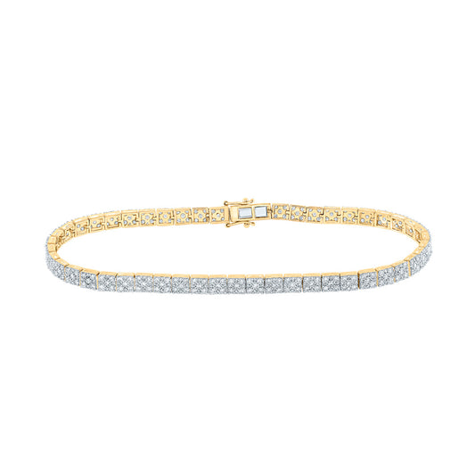 14K Yellow Gold Mens Round Diamond Single Row Link Bracelet 4-1/3 Cttw