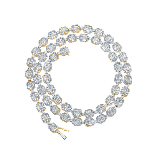 14K Yellow Gold Mens Baguette Diamond 24-inch Link Chain Necklace 12-1/2 Cttw, Length: 24.02 In, Width: 0.33 In