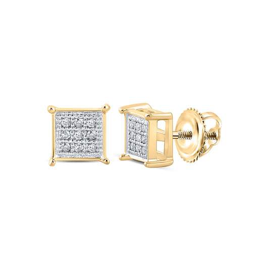 14K Yellow Gold Womens Round Diamond Square Earrings 1/20 Cttw, Length: 0.21 In, Width: 0.21 In