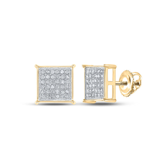 14K Yellow Gold Womens Round Diamond Square Earrings 1/4 Cttw, Length: 0.3 In, Width: 0.33 In