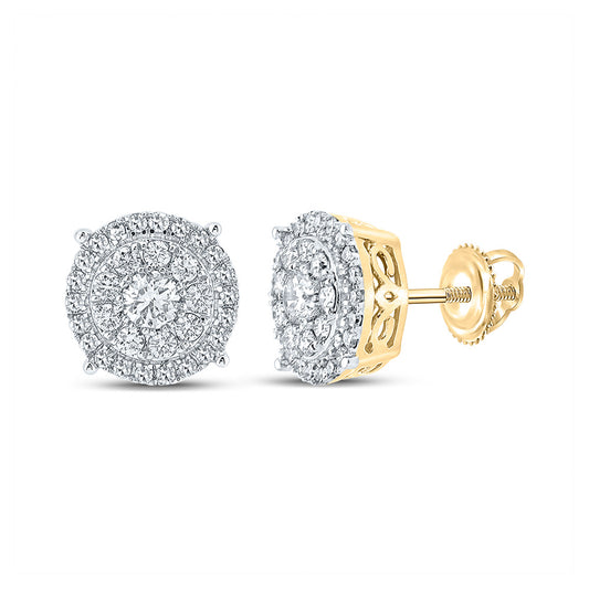 14K Yellow Gold Round Diamond Cluster Earrings 5/8 Cttw, Length: 0.31 In, Width: 0.32 In