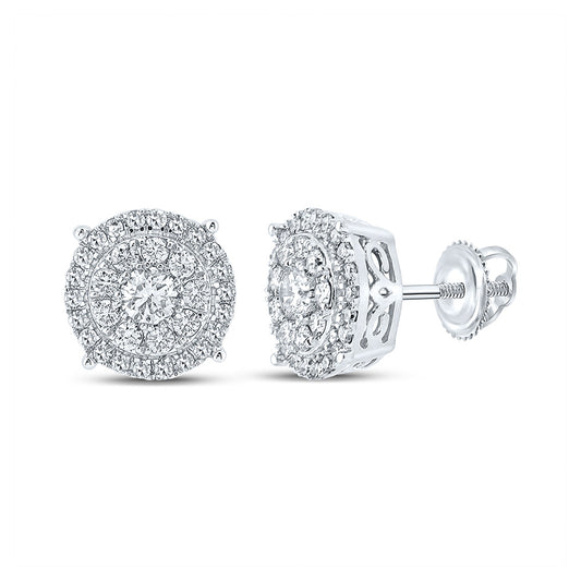 14K White Gold Round Diamond Cluster Earrings 5/8 Cttw, Length: 0.31 In, Width: 0.32 In