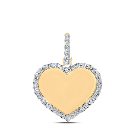14K Yellow Gold Mens Round Diamond Memory Heart Charm Pendant 1/10 Cttw, Length: 1.2 In, Width: 0.94 In