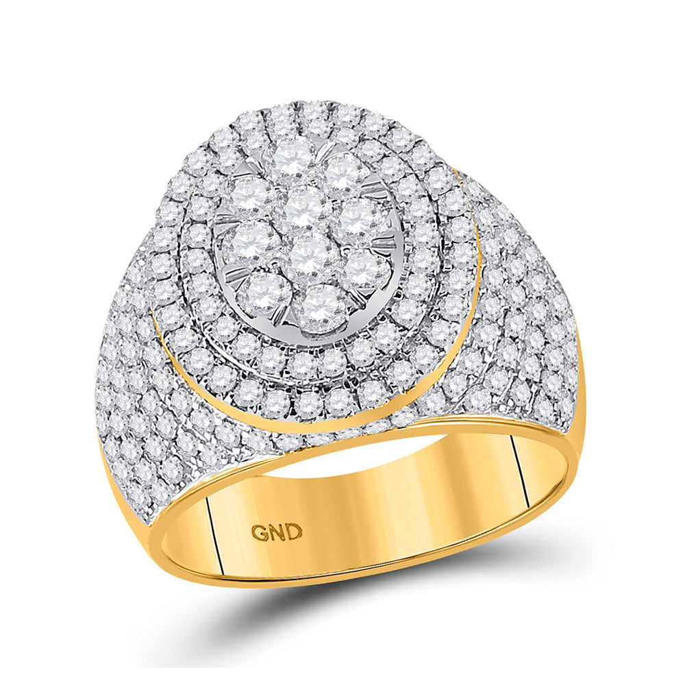 14K Yellow Gold Mens Round Diamond Cluster Ring 2-1/2 Cttw, Mens Size: 7-13