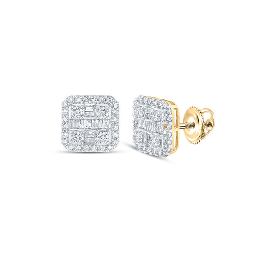 14K Yellow Gold Baguette Diamond Square Earrings 3/4 Cttw