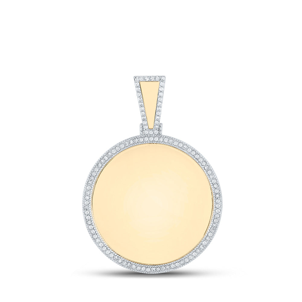 14K Yellow Gold Mens Round Diamond Memory Circle Charm Pendant 1/2 Cttw, Length: 1.75 In, Width: 1.12 In