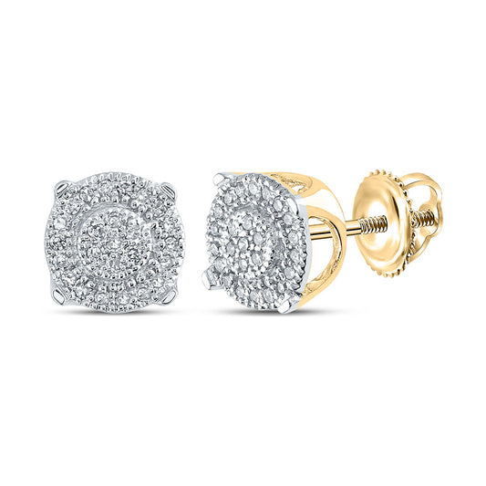 14K Yellow Gold Round Diamond Cluster Earrings 1/8 Cttw, Length: 0.23 In, Width: 0.25 In