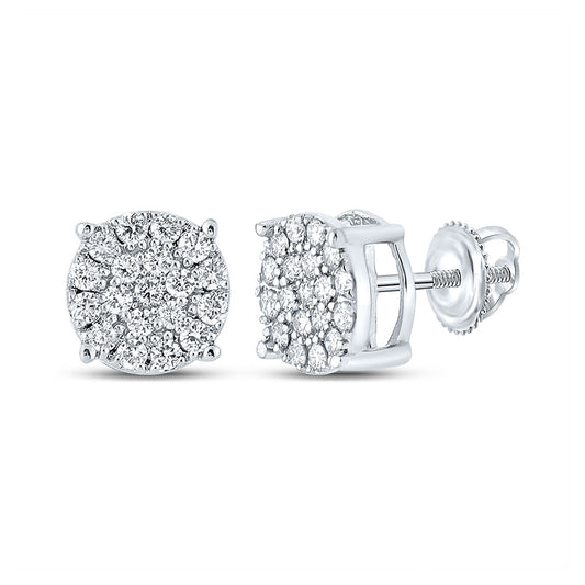 14K White Or Yellow Gold Round Diamond Cluster Earrings
