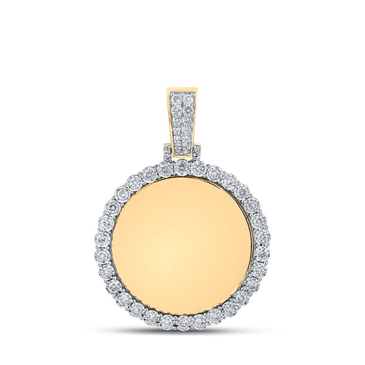 14K Yellow Gold Mens Round Diamond Memory Circle Charm Pendant 3/4 Cttw, Length: 1.59 In, Width: 1.09 In