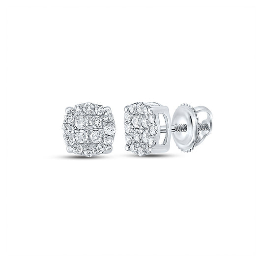 14K White Gold Round Diamond Cluster Earrings 1/4 Cttw, Length: 0.21 In, Width: 0.21 In