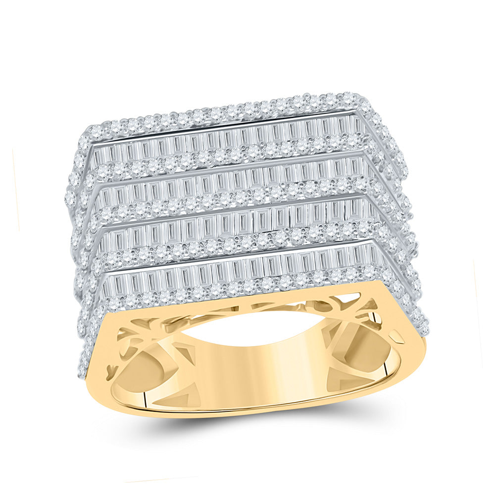 14K Yellow Gold Mens Baguette Diamond Flat Top Big Look Band Ring 3 Cttw, Mens Size: 7-13