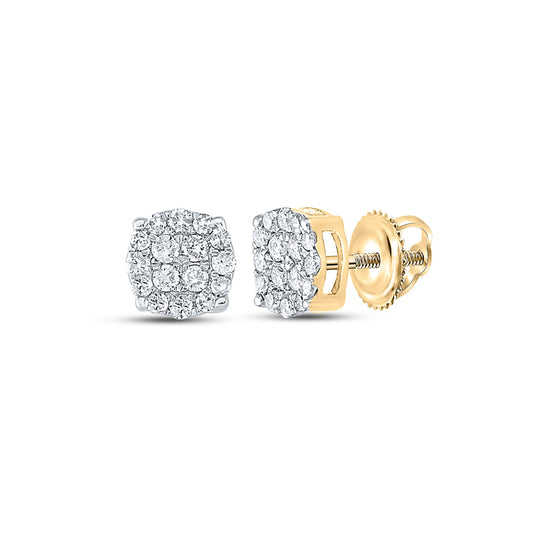 14K Yellow Gold Round Diamond Cluster Earrings 1/4 Cttw, Length: 0.21 In, Width: 0.21 In