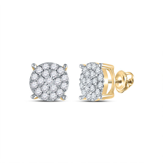 14K Yellow Gold Womens Round Diamond Cluster Earrings 1 Cttw, Length: 0.35 In, Width: 0.35 In