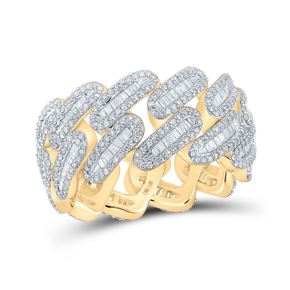 14K Yellow Gold Mens Baguette Diamond Cuban Link Band Ring 2-1/3 Cttw, Mens Size: 7-13