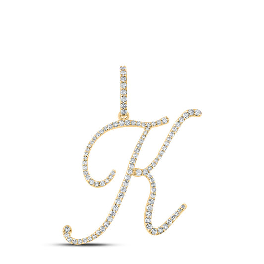 14K Yellow Gold Womens Round Diamond K Initial Letter Pendant 1/2 Cttw, Length: 1.38 In, Width: 0.91 In