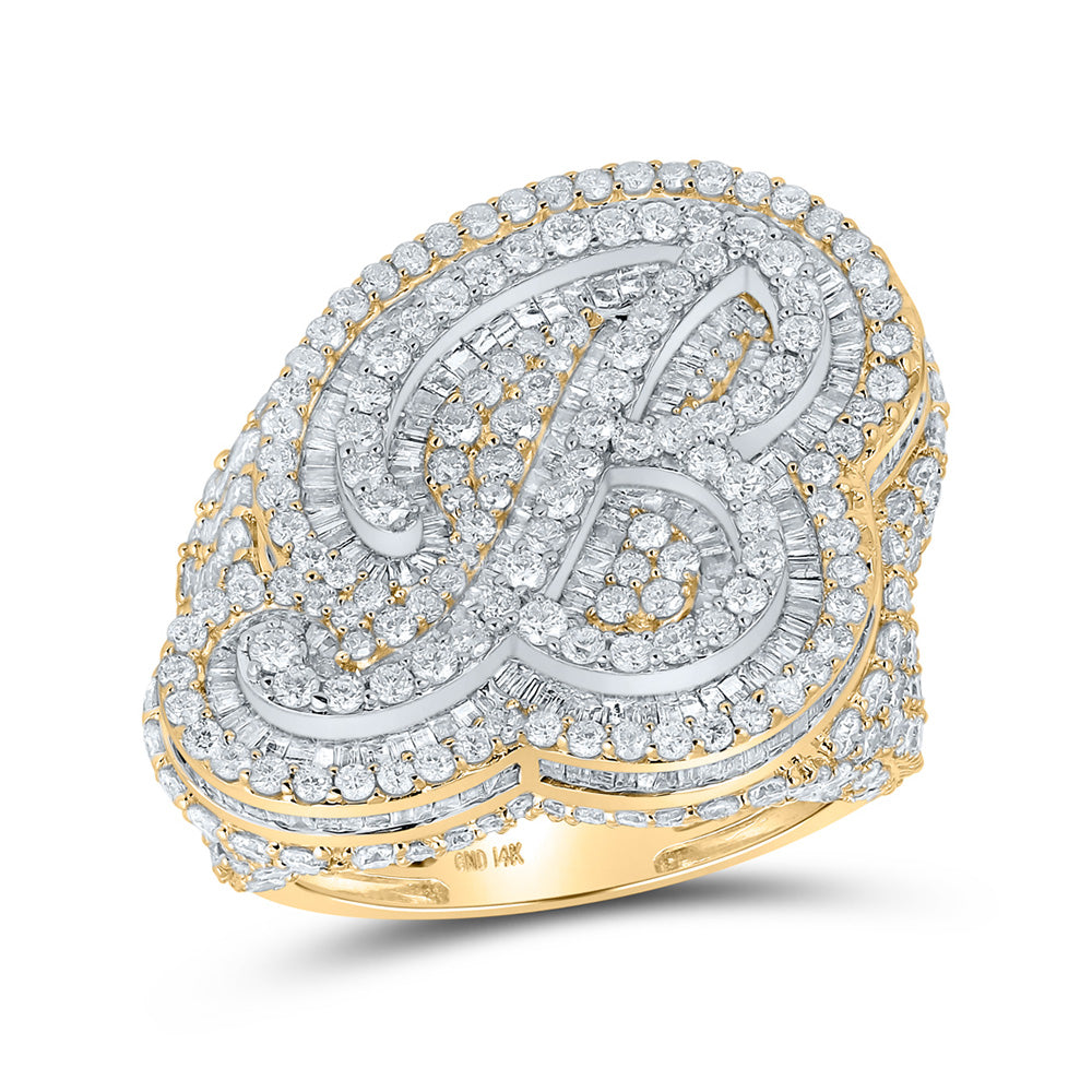 14K Two-tone Gold Mens Round Diamond B Initial Letter Ring 8-1/2 Cttw, Mens Size: 7-13