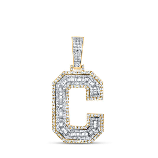10K Or 14K Two-tone Gold Mens Baguette Diamond Initial Letter Charm Pendant