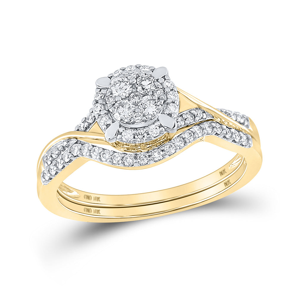 10K Yellow Or White Gold  Round Diamond Cluster Bridal Wedding Ring Band Set 3/8 Cttw, Womens Size: 5-10