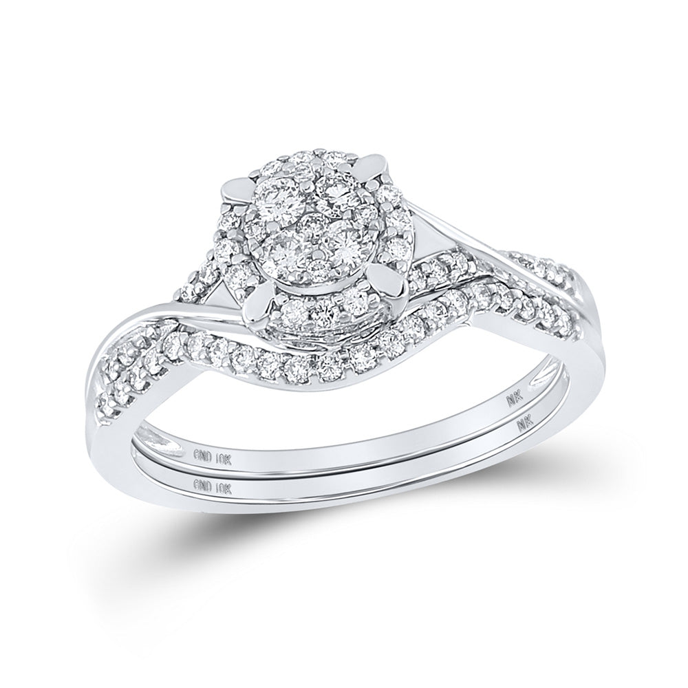 10K Yellow Or White Gold  Round Diamond Cluster Bridal Wedding Ring Band Set 3/8 Cttw, Womens Size: 5-10