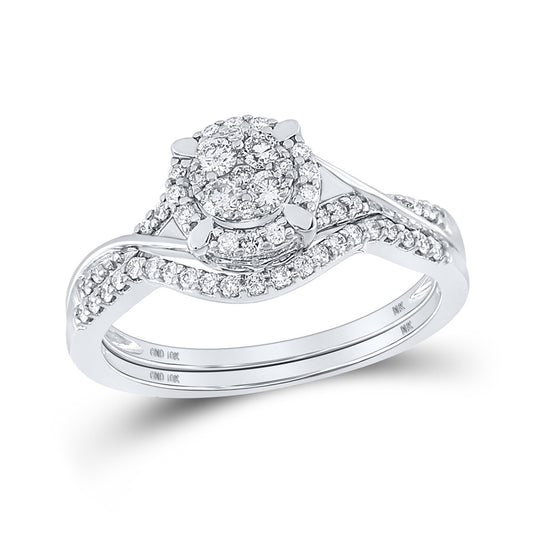 10K Yellow Or White Gold  Round Diamond Cluster Bridal Wedding Ring Band Set 3/8 Cttw, Womens Size: 5-10