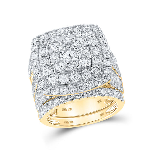 10K Yellow Gold Round Diamond Halo Bridal Wedding Ring Band Set 6 Cttw, Womens Size: 5-10