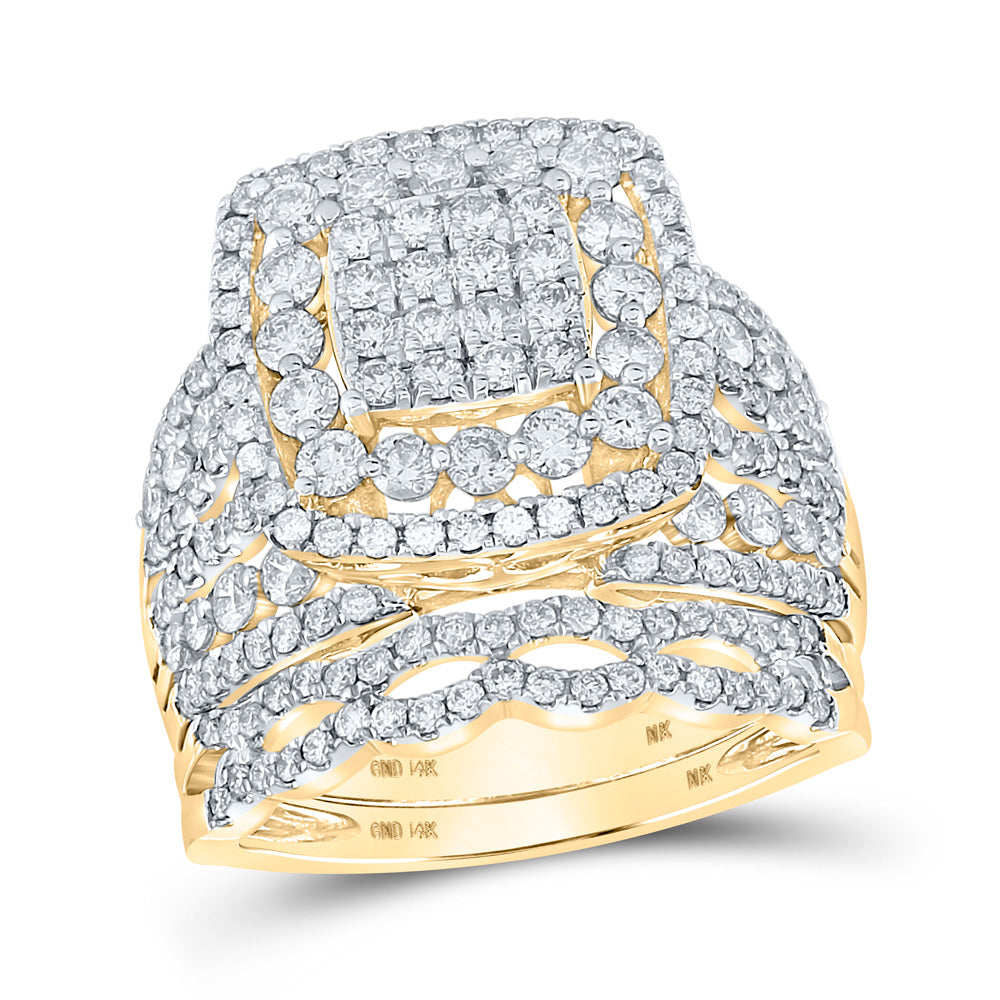 14K Yellow Gold Round Diamond Square Bridal Wedding Ring Band Set 2 Cttw, Womens Size: 5-10
