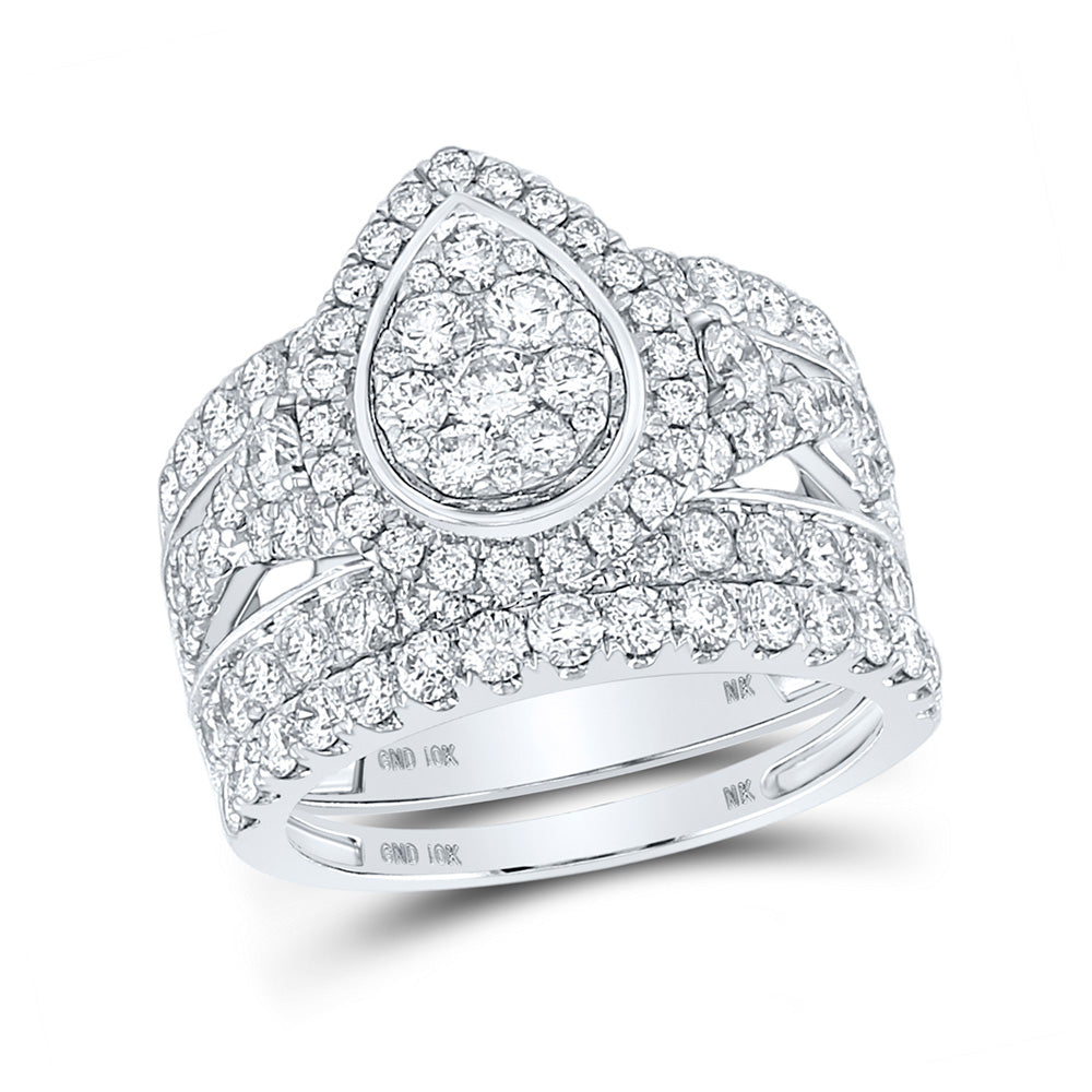 10K White Gold Round Diamond Teardrop Bridal Wedding Ring Band Set 2-3/4 Cttw, Womens Size: 5-10
