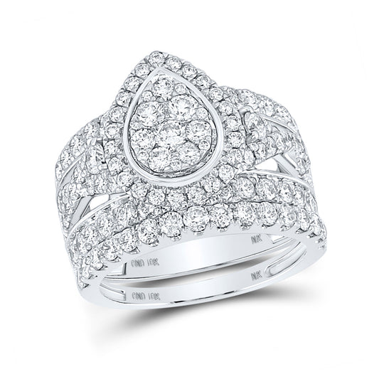 10K White Gold Round Diamond Teardrop Bridal Wedding Ring Band Set 2-3/4 Cttw, Womens Size: 5-10