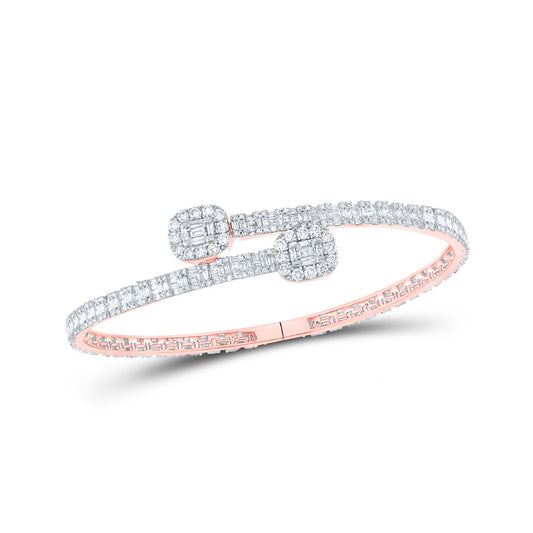14K Rose Gold Mens Baguette Diamond Cuff Bangle Bracelet 4-1/4 Cttw