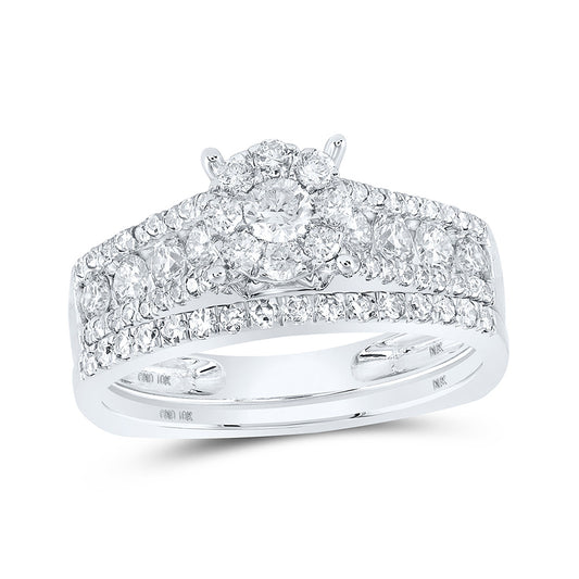 10K White Gold Round Diamond Cluster Bridal Wedding Ring Band Set 1 Cttw, Womens Size: 5-10