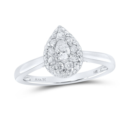 14K White Or Yellow Gold Pear Diamond Halo Bridal Wedding Engagement Ring , Womens Size: 5-10