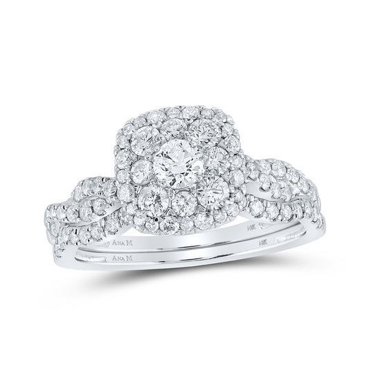 14K White Or Yellow Gold Round Diamond Halo Bridal Wedding Ring Band Set , Womens Size: 5-10