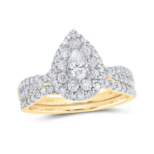 14K Yellow Gold Pear Diamond Teardrop Bridal Wedding Ring Band Set 1 Cttw, Womens Size: 5-10