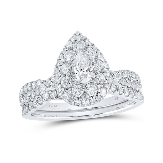 14K White Or Yellow Gold Pear Diamond Teardrop Bridal Wedding Ring Band Set , Womens Size: 5-10