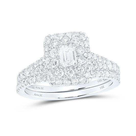 14K White Or Yellow Gold Emerald Diamond Halo Bridal Wedding Ring Band Set , Womens Size: 5-10