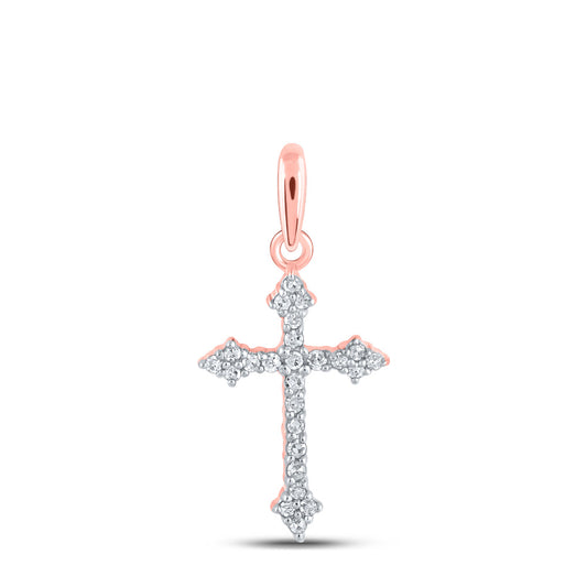 10K Yellow Or White Or Rose Gold Womens Round Diamond Cross Pendant
