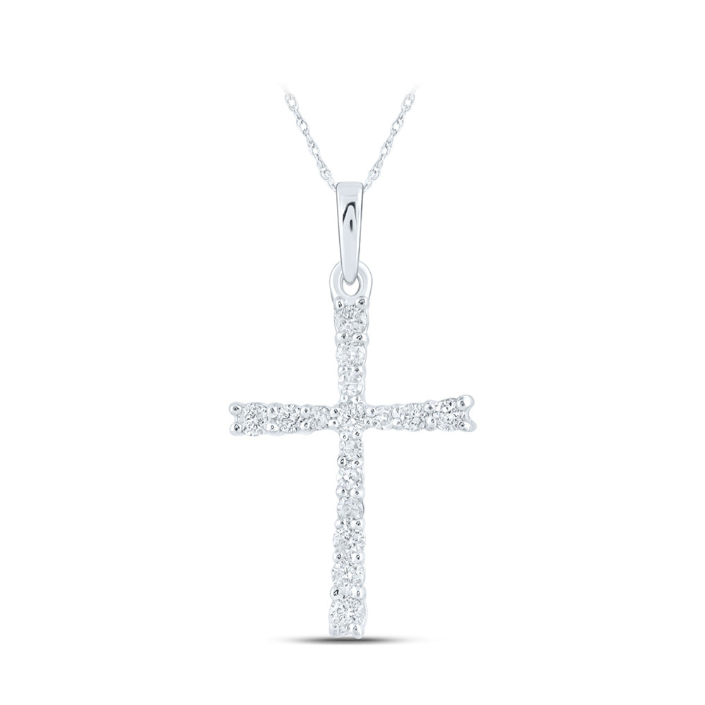 10K Yellow Or White Or Rose Gold Womens Round Diamond Cross Pendant