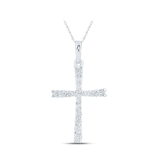 10K Yellow Or White Or Rose Gold Womens Round Diamond Cross Pendant