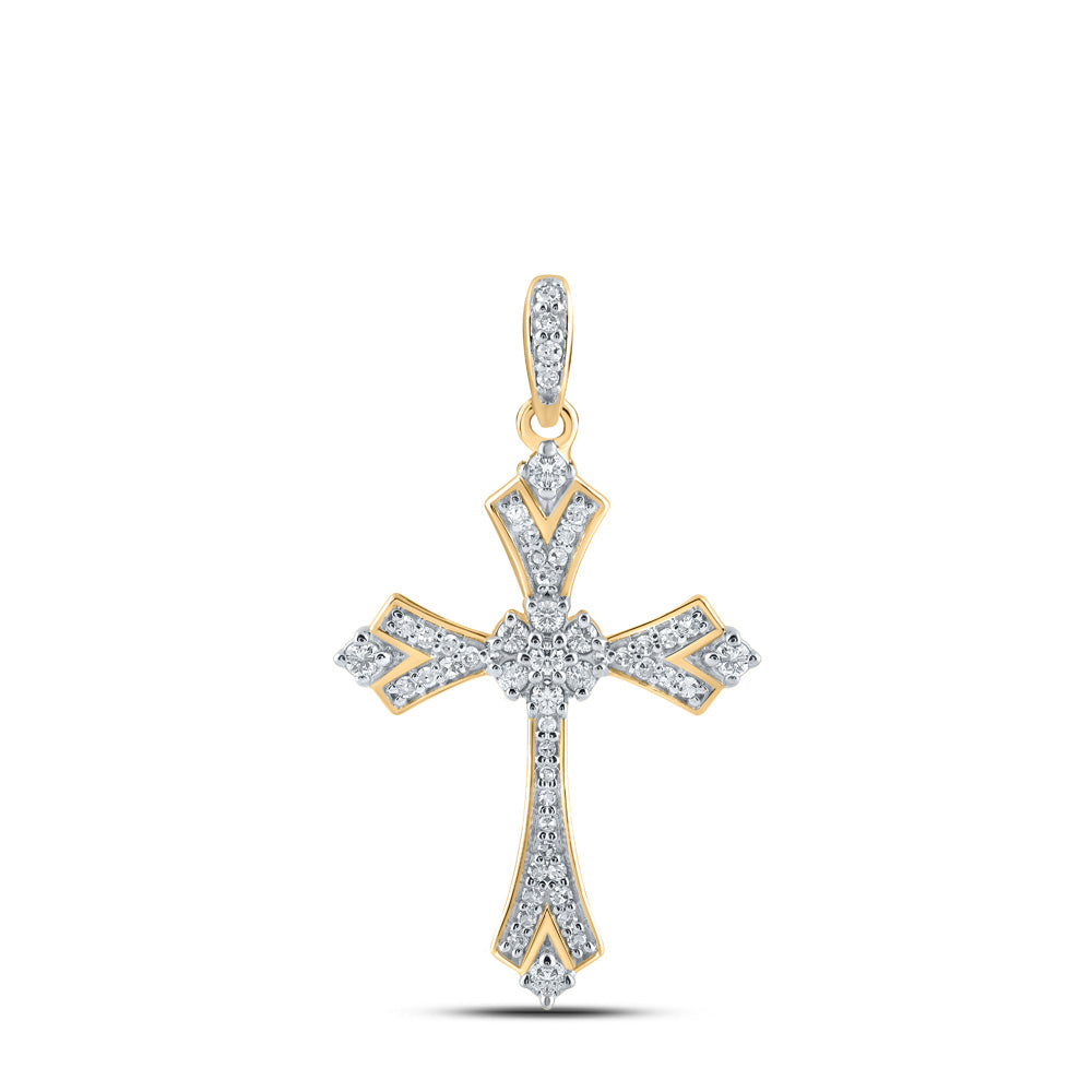 10K Yellow Or White Or Rose Gold Womens Round Diamond Cross Pendant