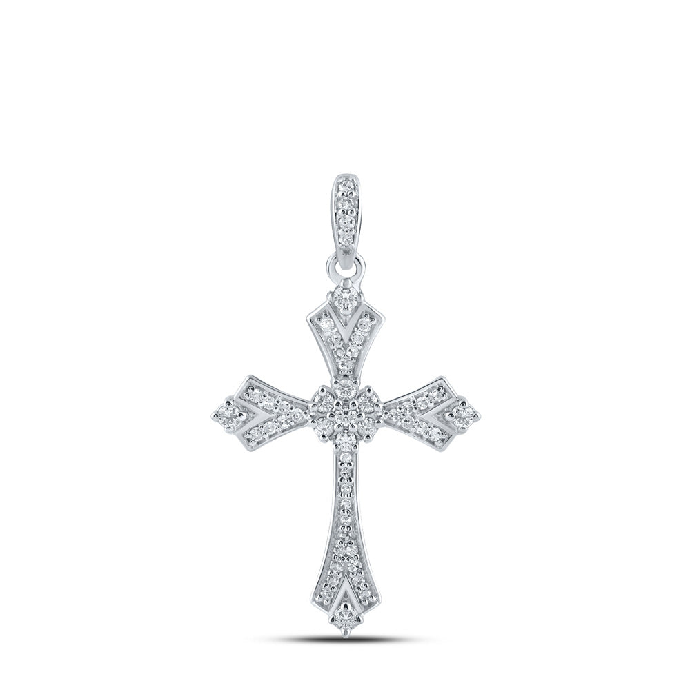 10K Yellow Or White Or Rose Gold Womens Round Diamond Cross Pendant