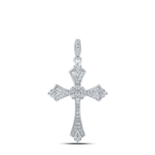 10K Yellow Or White Or Rose Gold Womens Round Diamond Cross Pendant